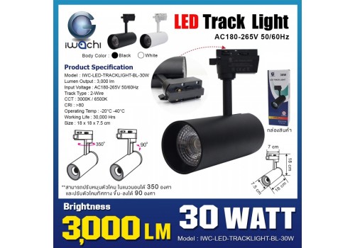 โคมไฟแทรคไลท์ (โคมสีดำ) IWACHI-LED-TRACKLIGHT-BL-30W